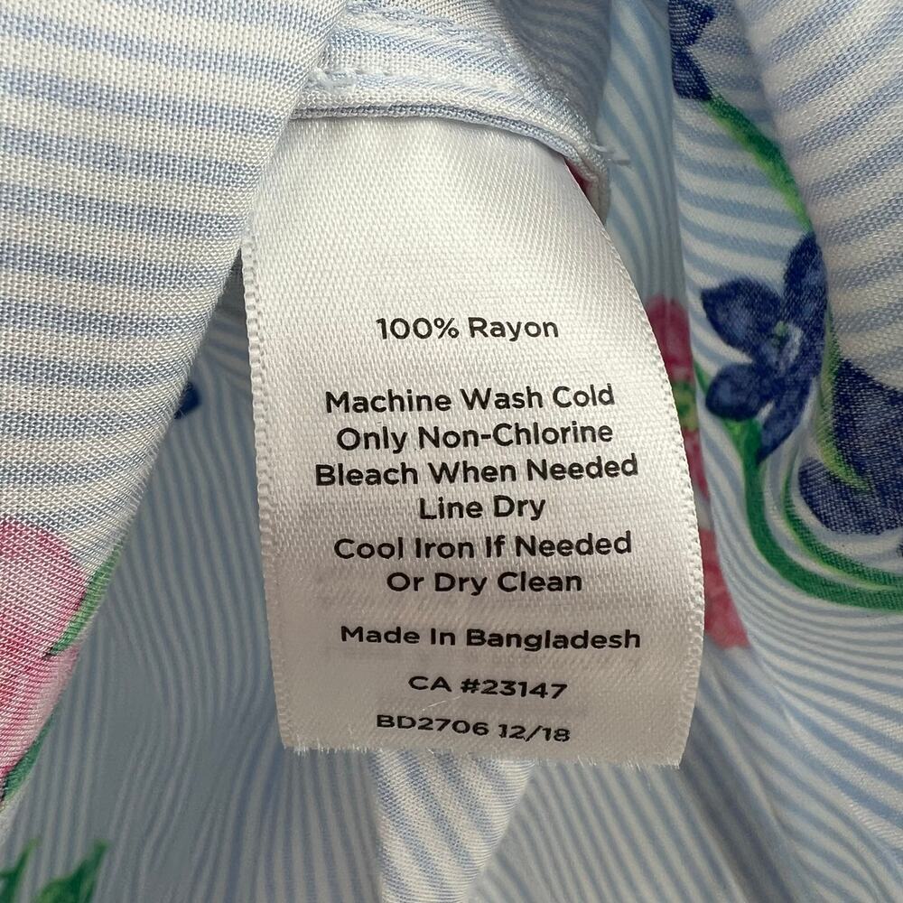 Talbots Blue & White Stripe Floral Popover 1/2 Button Blouse Long Sleeve small - Picture 7 of 7